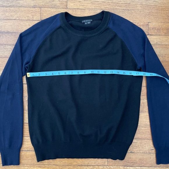 Theory Women's Raglan Wool Sweater Black & Navy Blue Sleeves Size S/P - Picture 5 of 7